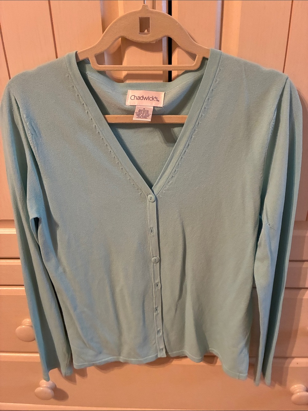 Chadwicks Women's Soft Aqua V-Neck Button Cardigan